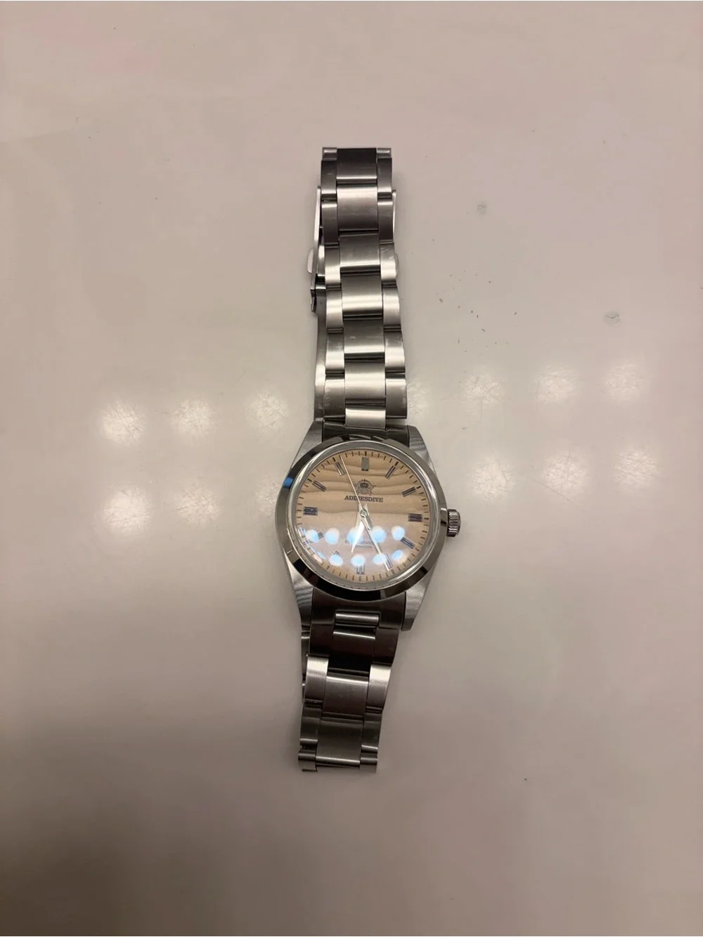 Men’s Stainless Steel Watch with Cream Dial and Bracelet
